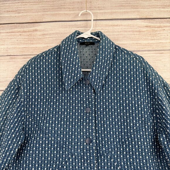 Zow Zow Striped Embroidered Denim Snap Down Jacket‎ Women's Large Blue/White - Picture 3 of 12